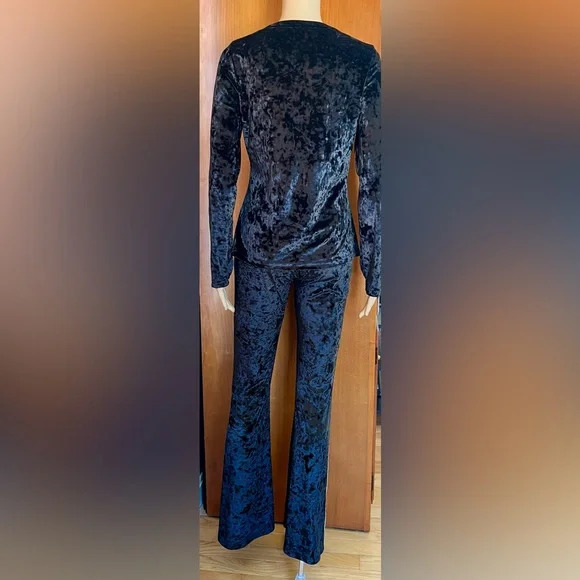 GIUSEPPE ZANOTTI 2pc Rhinestone Studded Black Velour Sweatsuit/Loungewear Sz S - Picture 6 of 11
